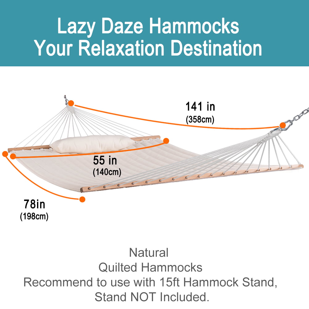 Natural Lazy Daze Hammocks 55 Double Quilted Fabric Hammock Swing with Pillow 