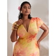thumbnail image 4 of Plus Size Women's V-Neck Ruffle Sleeve Yellow Floral Knit Mini Dress for Summer Vacation, Beach, Party, Wedding Guest, 4 of 7