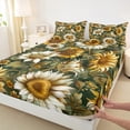 thumbnail image 3 of Manfei Daisy Sunflower Queen Sheet Sets 4 Pieces for Girls, Floral Flower Flat Sheet, Green Leaves Queen Fitted Sheet, Ultra Soft Home Decor, 3 of 7