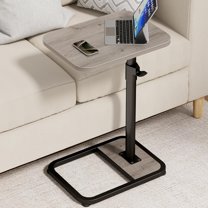 C Shaped End Table for Couch, Height Adjustable Living Room Couch Tray Tables Sofa Table Tv Trays for Bedroom, Grey Wooden Side Table for Small Spaces