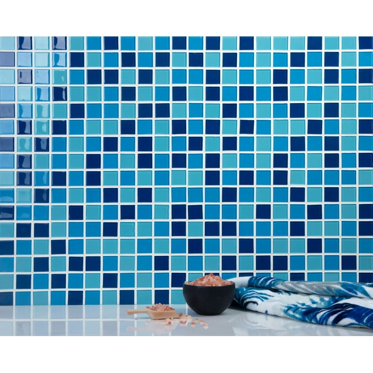WS Tiles Swimming Pool Series Shades of Blue 12-in x 12-in Polished Glass Uniform Squares and Wall Tile (22-sq. ft/ Carton)