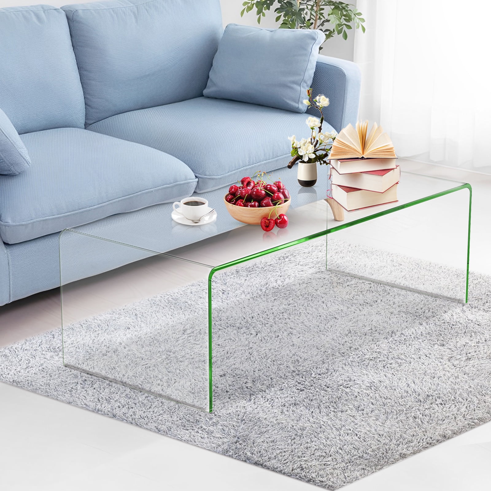 Costway 2 Tier Coffee Table With Tempered Glass Tabletop & Storage Shelf Rounded Corners Natural COST00927 - Best Buy