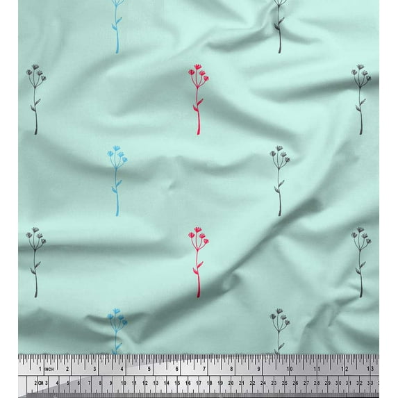 Soimoi Green Cotton Duck Fabric Polka Dot & Leaves Print Sewing Fabric BTY 44 Inch Wide