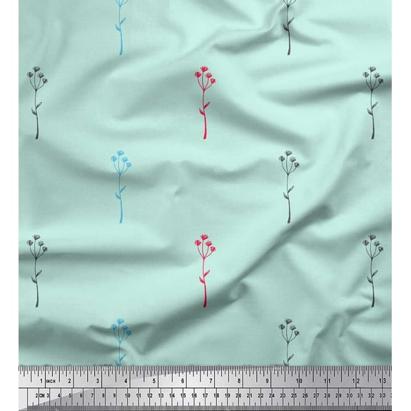 Soimoi Green Cotton Duck Fabric Polka Dot & Leaves Print Sewing Fabric BTY 44 Inch Wide