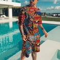 thumbnail image 5 of Conjunto de pantalones de playa de manga corta para hombre, camiseta de tendencia con estampado digital 3D de bandera del alfabeto, conjunto casual de dos piezas de moda, 5 of 5