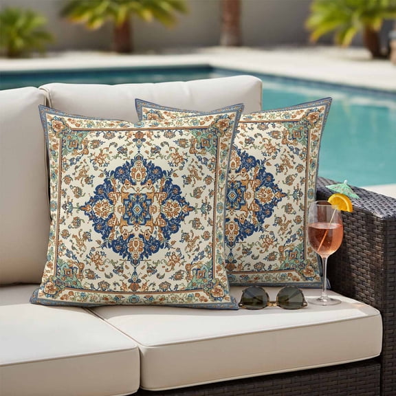 Southwest America Outdoor Pillow Covers 18x18 Inch Throw Pillow Covers Set of 2 Waterproof Decorative Pillow Cases Orange Blue Desert Bohemian Tribal Cushion Covers for Patio Furniture Garden Couch