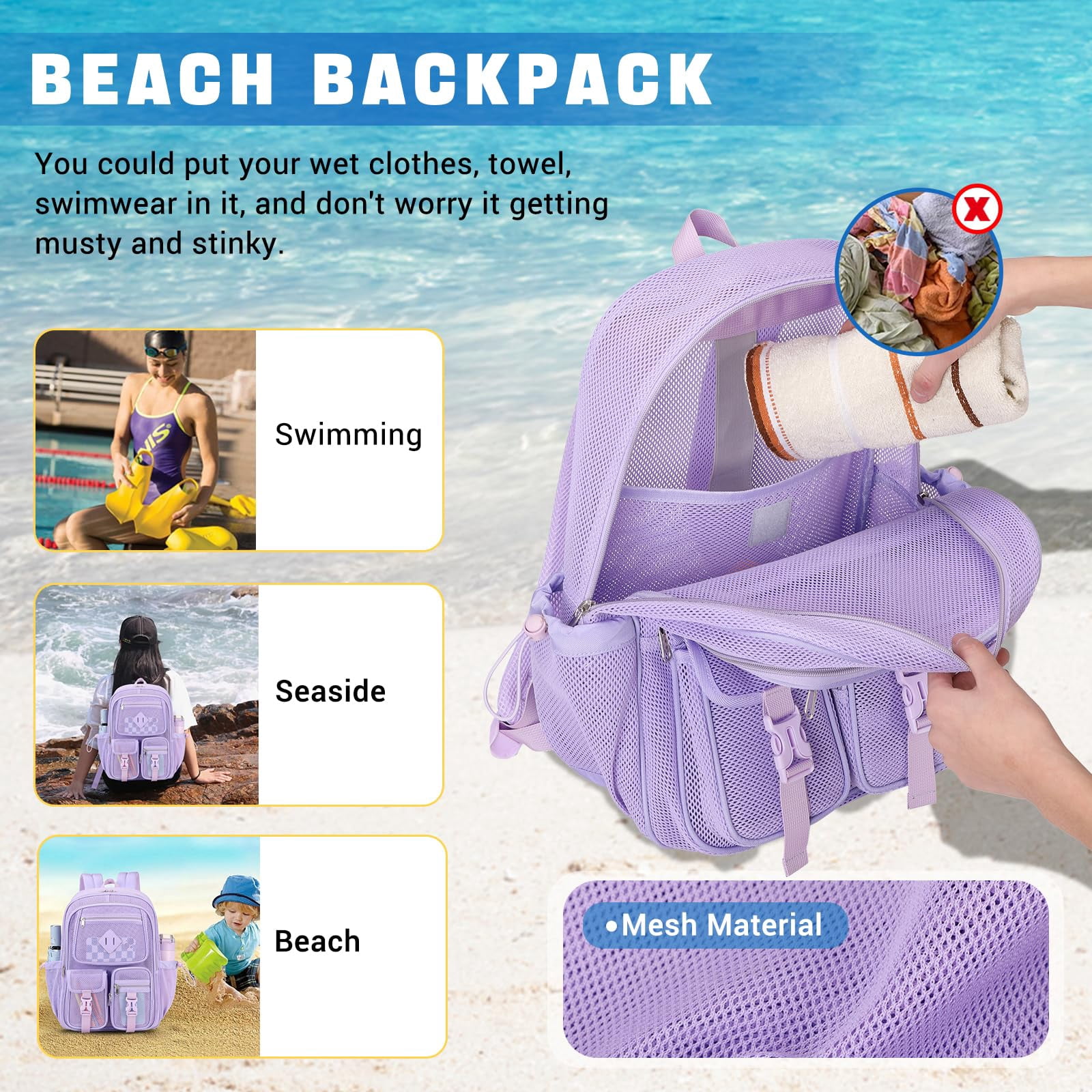 Soda Candy Mesh Backpacks for School Heavy Duty See Through Net Bookbag Semi-Transparent Net Back Pack for Beach, Swimming, Sports, Work, Travel, Pink
