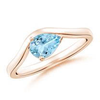 ANGARA Natural Pear Aquamarine Wave Shank Solitaire Engagement Ring in 14K Rose Gold for Women (Size-7x5mm) | March Birthstone, Birthday, Anniversary, Jewelry Gift for Women | Natural Aquamarine Ring