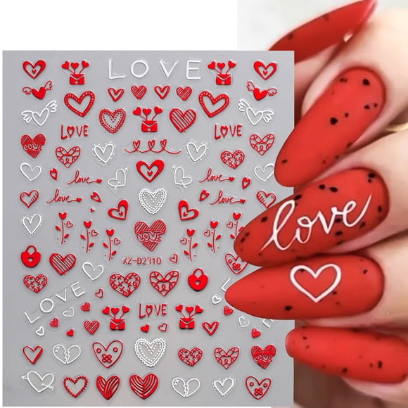 Stickers para uñas OIUUBBII 3D corazón San Valentín, 6 hojas