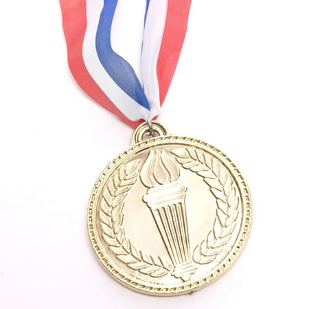 Winner Award Medal 1.5" Wide with Red, White, & Blue Stripes Necklace - 12 Pack
