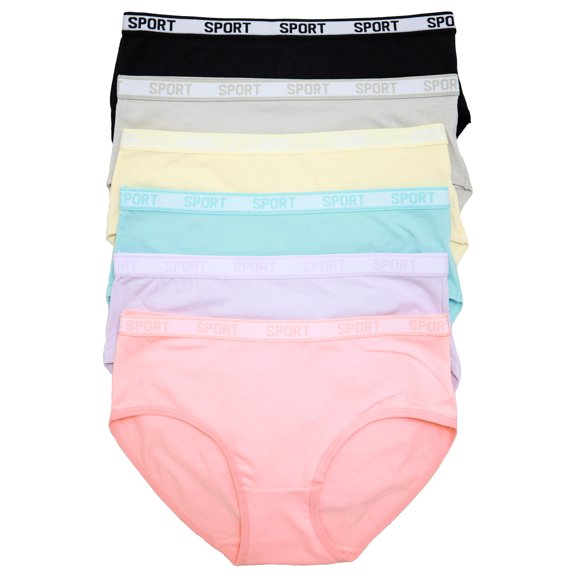 Angelina Cotton Hiphugger Panties with Sport Print Elastic Waistband (6-Pack)