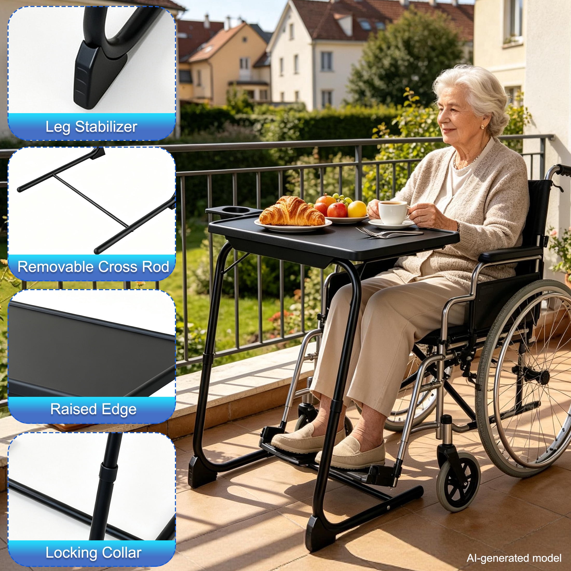 Adjustable TV Tray Table with 6 Height & 3 Tilt Angle, Folding TV Dinner Tray, TV Table with Cup Holder on Bed & Sofa, Portable C-Shaped Side Dinner Tray Table