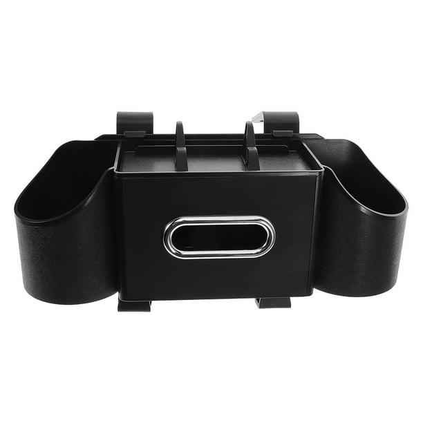 Organizador de coche con reposacabezas y portavasos para el asiento trasero, incluye ganchos para reposacabezas. Accesorios de viaje para coche. Color negro.