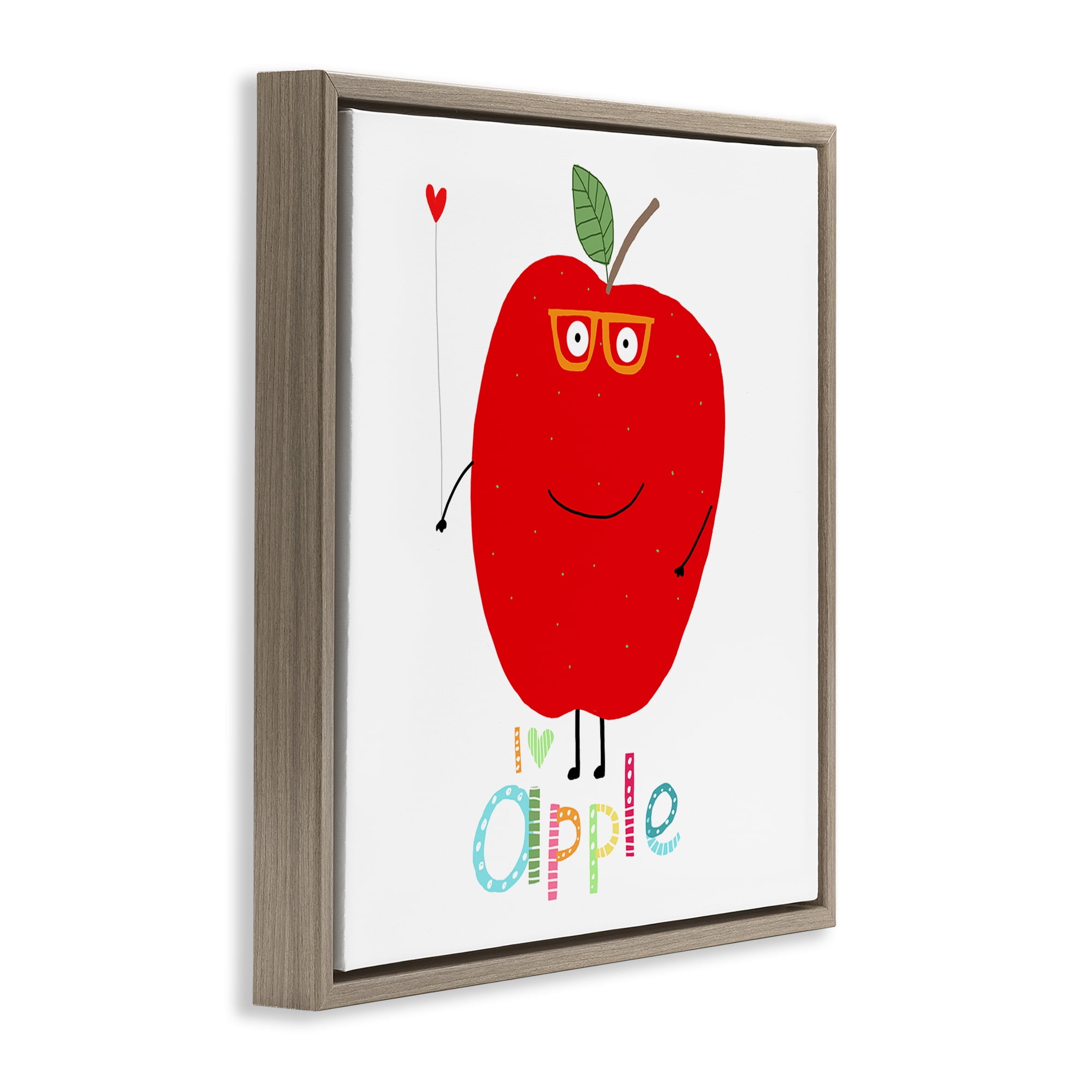 Stupell Industries Fun Smiling Apple Food & Beverage Painting Brown Floater Framed Canvas Art Print Wall Art, 25 x 25