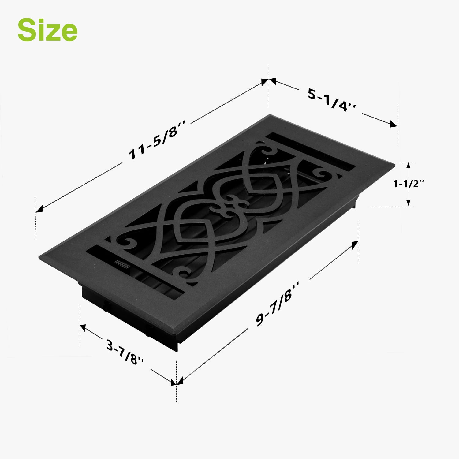 Naiture Stainless Steel Floor Register, Heavy Duty Rust-Resistant Floor Vent Cover, Metal Damper or Lever, Victorian Style Grate Floor Vent, Duct Size 4" X 10", Black Finish