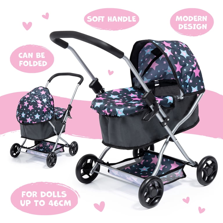 Bayer Design Doll Pram, Blue/Pink Stars Adjustable Handle photo 2