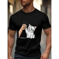 thumbnail image 2 of Men's T-Shirt Single Line Drawing Cute White Cat Line Short Sleeve Casual Tee Classic Crew Neck T-Shirt for Men, S, 2 of 6