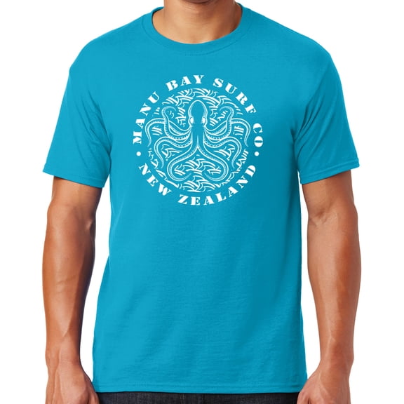Mens Manu Bay Surf Company WHITE OCTOPUS T-shirt, Medium Cali Blue