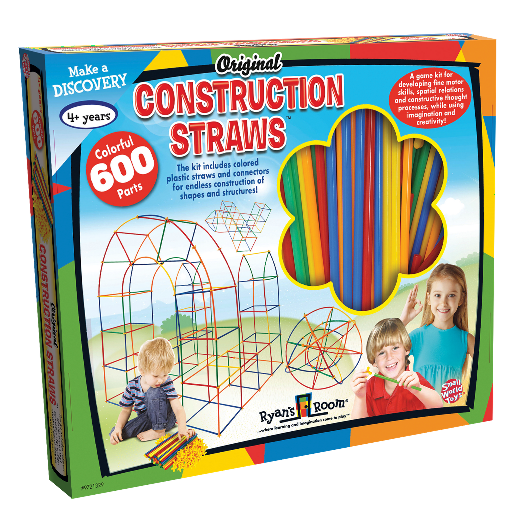 Small World Toys Original Construction Straws Building Set, 600 Piece STEM Construction Kit with Colorful Straws & Connectors, Ages 4+.