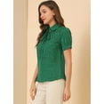 thumbnail image 4 of Unique Bargains Women's Polka Dots Tie Bow Peter Pan Collar Chiffon Blouse 3XL Dark Green, 4 of 6