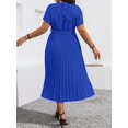 thumbnail image 2 of Royal Blue Plus Size Crew Neck Short Sleeve All-Over Print Casual Front Tie Midi Dress, 2 of 6