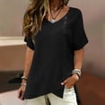 thumbnail image 4 of Delayuji Linen Tshirts For Women Short Sleeve with Button V Neck Lightweight Breathable Casual Blouse Beach Summer Tops Daily Wear, 4 of 7