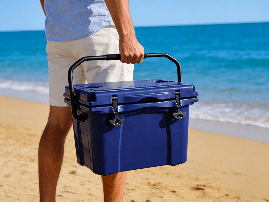 25QT Portable Insulated Hard Cooler Ice Chest with Built-in Bottle Opener, Cup Holders and Measuring Ruler, Perfect for Travel, Beach, Camping, Fishing and Outdoor Activities