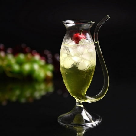 

300ml Wine Whiskey Glass Heat Resistant Glass Cup Juice Milk Cup Tea Wine Cup With Drinking Tube Straw Vampire-Goblet