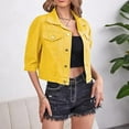 thumbnail image 3 of NANAHuang 3/4 Sleeve Short Jean Jackets for Womens Trendy Lapel Button Down Cropped Denim Jacket Trucker Coats with Pockets, 3 of 6