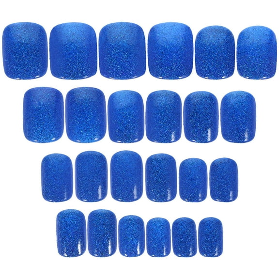 PBPBOX 24Pcs Blue Glitter Jelly Press on Nails Short Fake Nail Tips Full Cover