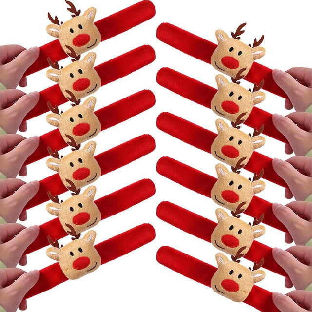 12 pulseras navideñas con bofetadas, pulseras navideñas con bofetadas, pulseras a presión para regalo de fiesta infantil