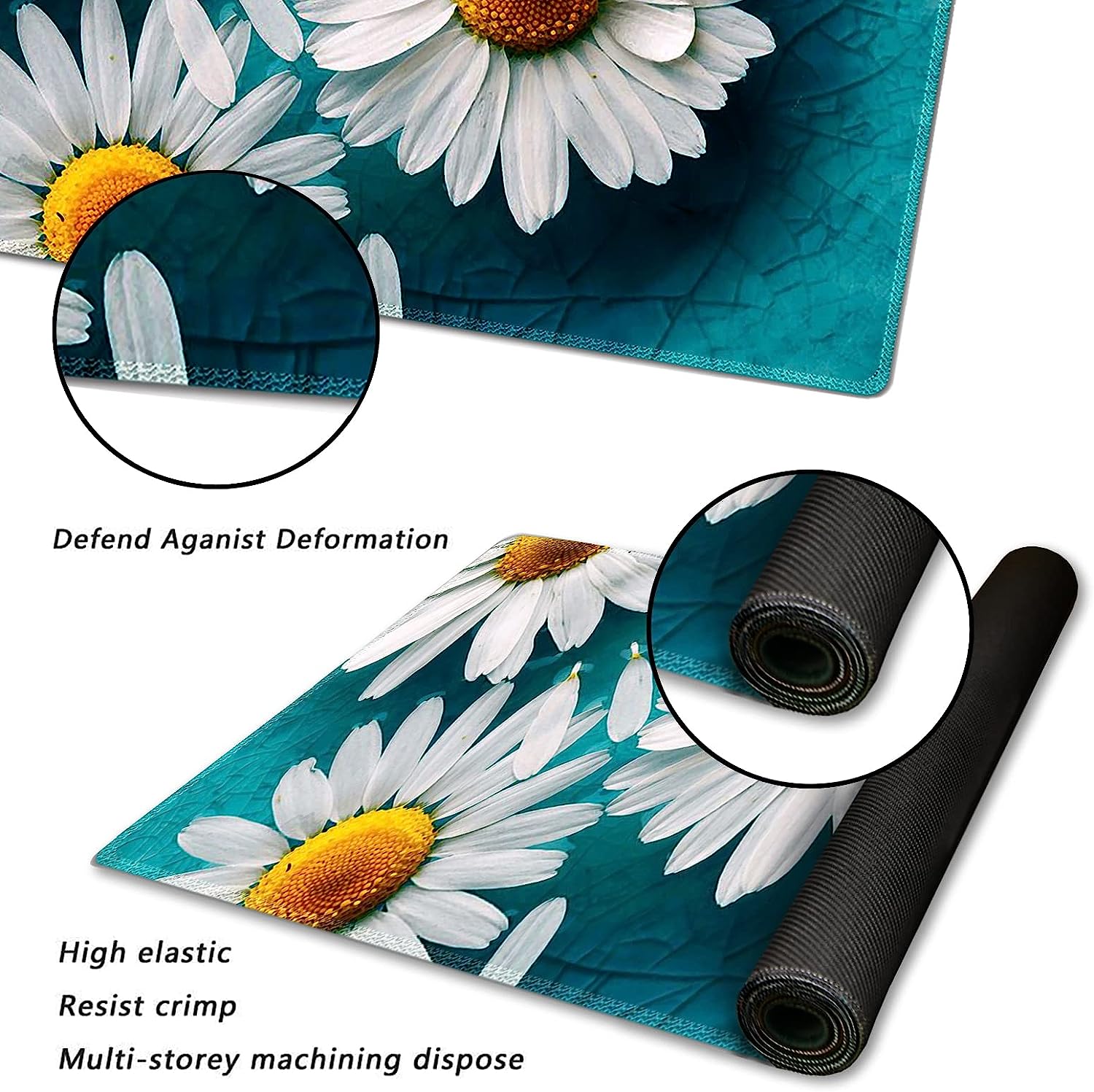 Large Gaming Mouse Pad Extended Desk Pad XL Keyboard Mat Long Mousepad Decor Writing Pad 31.5x11.8inch Non Slip Rubber Base with Stitched Edges for Work, Game -Cute Daisy
