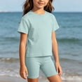 thumbnail image 4 of HBGVBA Girls Summer Outfits Casual 2 Piece Short Sleeve Tee and Bike Shorts Comfy Clothings Set, 4 of 5