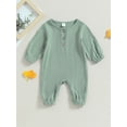 thumbnail image 2 of xiaxaixu Toddler Baby Rompers Solid Color Button Long Sleeve Cute Jumpsuit for Newborn Infant Fall Clothes, 2 of 8