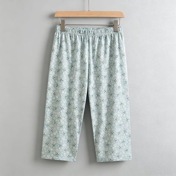 Womens Soft Cotton Capri Pajama with Elastic Waistband Comfy Casual Printed Loose Fit Sleepwear Bottoms XL-5XL