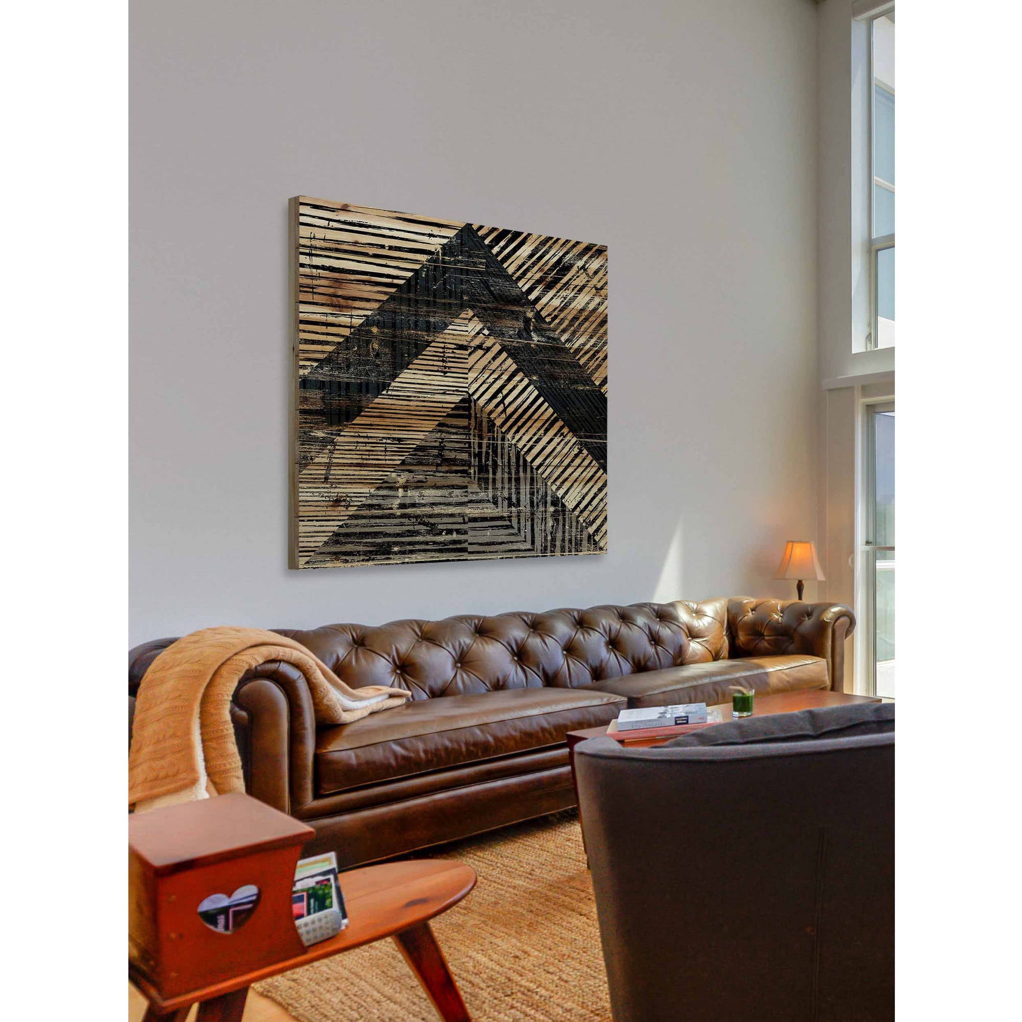 "Patterned Shapes" Painting Print on Natural Pine Wood