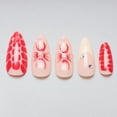 thumbnail image 4 of 3D Medium Long Press on Nails,Red French Tips Almond Shaped Rhinestone Nail Press ons with Flower Design 24Pcs False Nails, 4 of 6