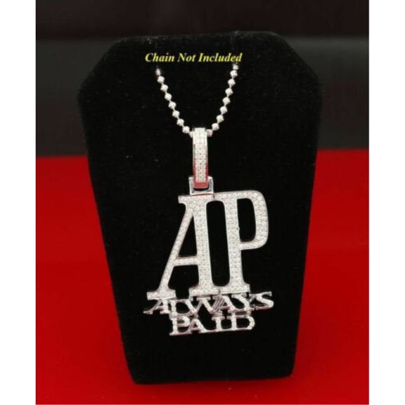 King of Bling's White 925 Sterling Silver "AP" Letter Necklace Pendant 2.61ct Cubic Zirconia
