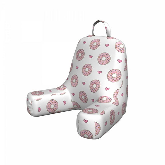 Donut Reading Pillow Cover, Pastel Colored Dessert Sweets Sprinkles and Hearts Valentine's Day Theme Print, Unstuffed Printed Bed Rest Case from Soft Fabric, Small, Pink and White, by Ambesonne