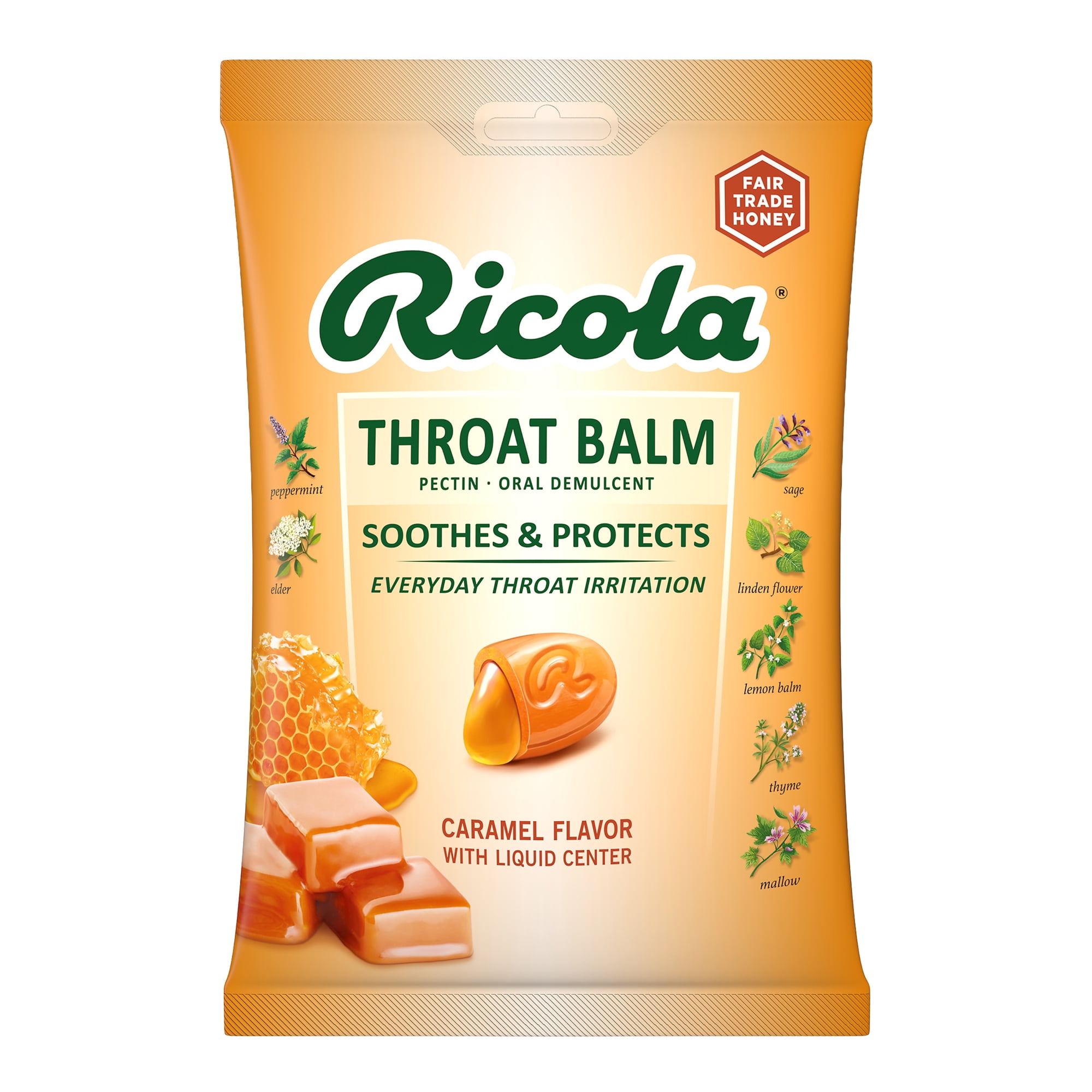 Ricola Throat Balm Caramel Herbal Throat Drops with Pectin, Value Pack, 34 Count