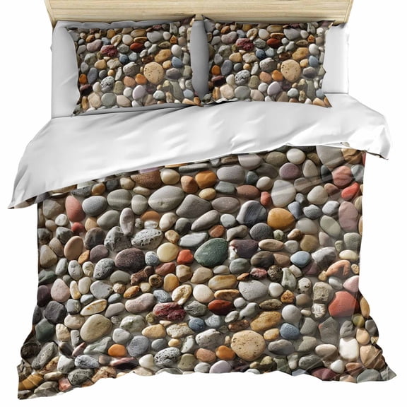 Colorful Stones Bedding 3 Piece Duvet Cover Set Twin Size, Farmhouse Stones Modern Art Soft Microfiber Comforter Cover with Zipper Closure & Pillowcases, Wrinkle & FadeResistant Quilt Cover