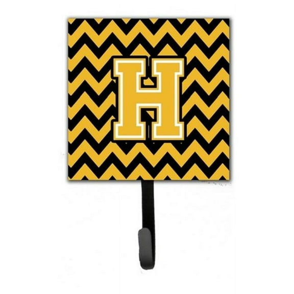 Letter H Chevron Black & Gold Leash or Key Holder, 6 x 1.25 x 4.25 in.