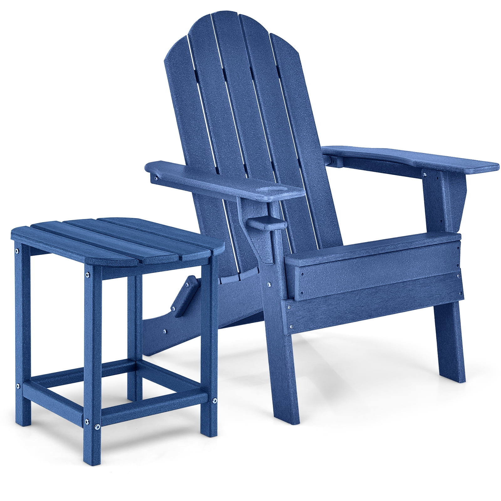 Gymax 2 PCS Patio Folding Adirondack Chair Side Table Cup Holder HDPE Navy