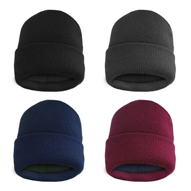 4 Pack MensThermal Fleece Lined Winter Cuff Beanie Hats- Winter Bulk Value Set