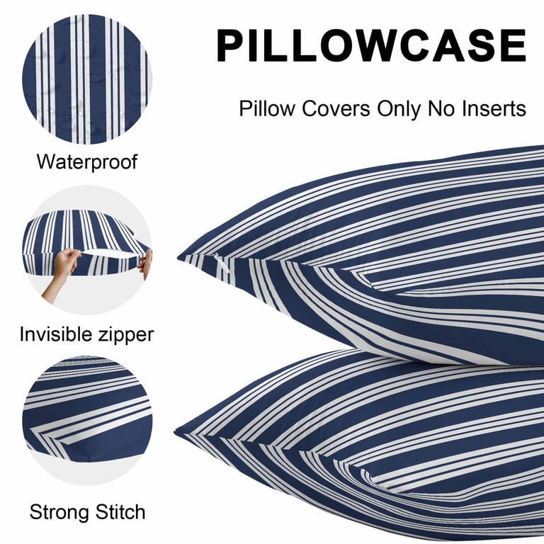 Striped Navy Blue Outdoor Pillow Covers 20x20 Inch Throw Pillow