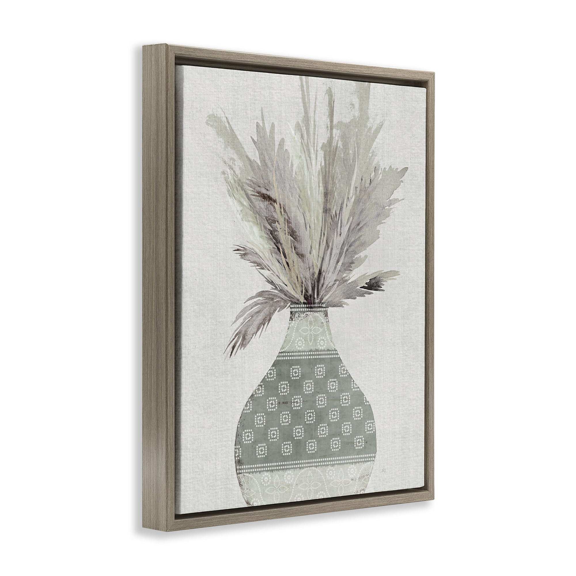 Stupell Industries Boho Wheat in Vase Plants & Flowers Painting Brown Floater Framed Canvas Art Print Wall Art, 25 x 31