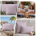 thumbnail image 5 of Purple Striped Outdoor Waterproof Pillow Covers, Modern Simple Farmhouse Beige Vintage Decorative Square Throw Pillowcase Sofa Cushion Sham for Patio/Couch/Chair, 24"x24" 2 Pack, 5 of 8