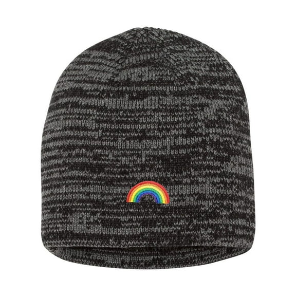 Adult Rainbow Embroidered Marled Knit Beanie Cap
