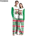 thumbnail image 2 of FCCEXIO-Conjunto de pijama con estampado de rayas navideñas para hombre y mujer, ropa de dormir de manga larga con cuello redondo y pantalones para el hogar, conjuntos de fiesta de navidad, 2 of 4