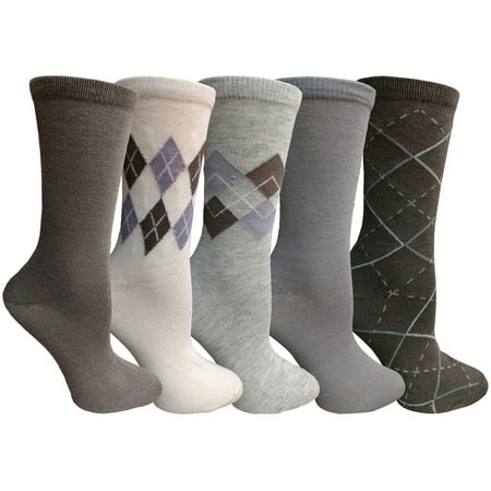 Stock Pattern (Yacht&Smith 5 Pairs of Womens Crew Socks, Fun Colorful Hip Patterned Everyday Sock (Assorted Argyle)